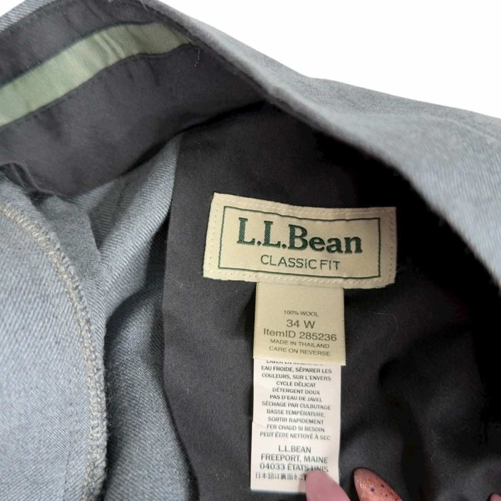 LL Bean Classic Fit Trousers Mens 34x27 Gray Good Flat Front Wool Pants